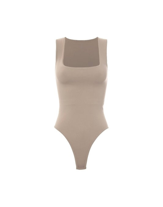 Square Neck Bodysuit Mocha- FINAL SALE