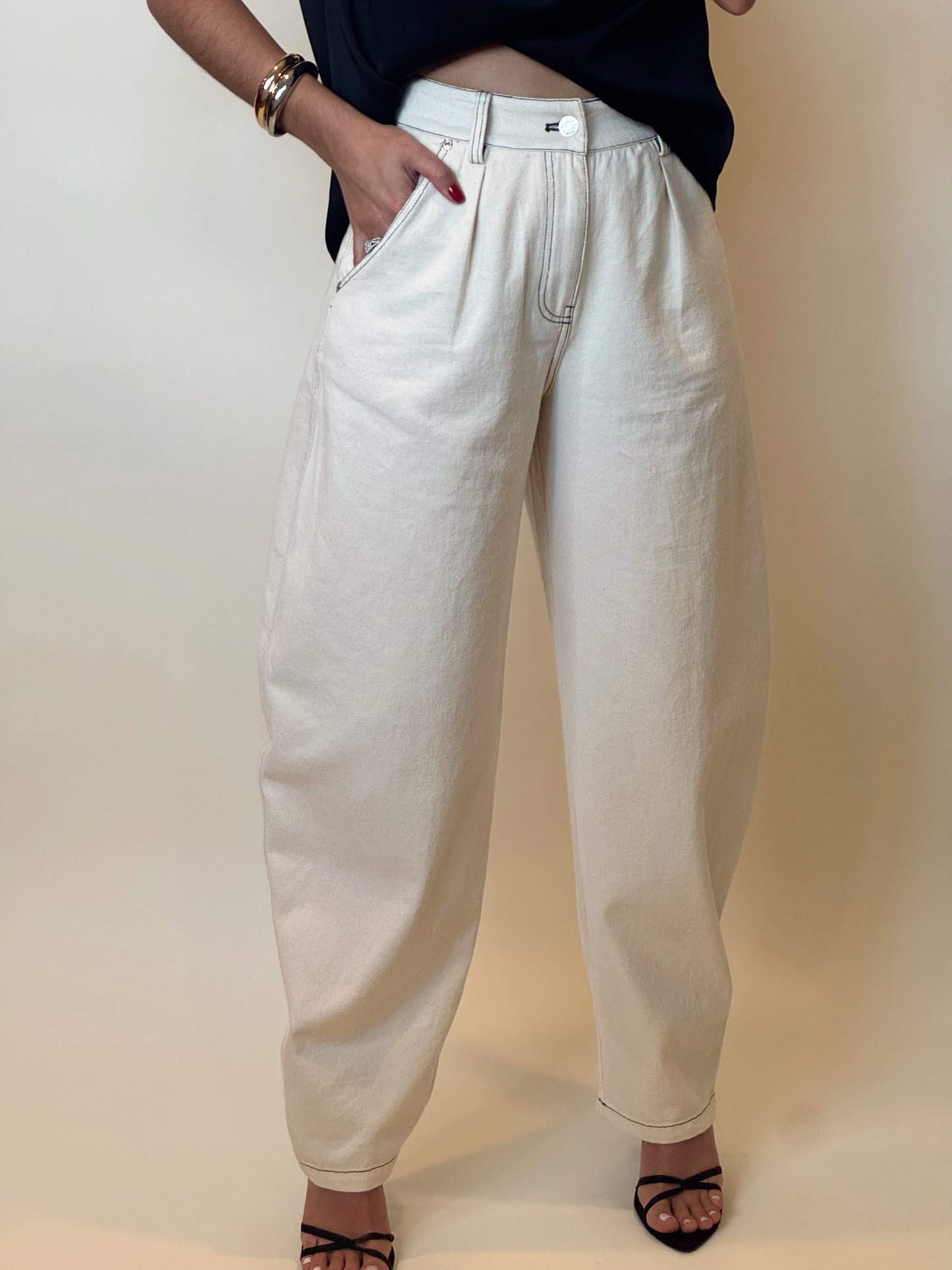 Soft Cotton Barrel Leg Pants