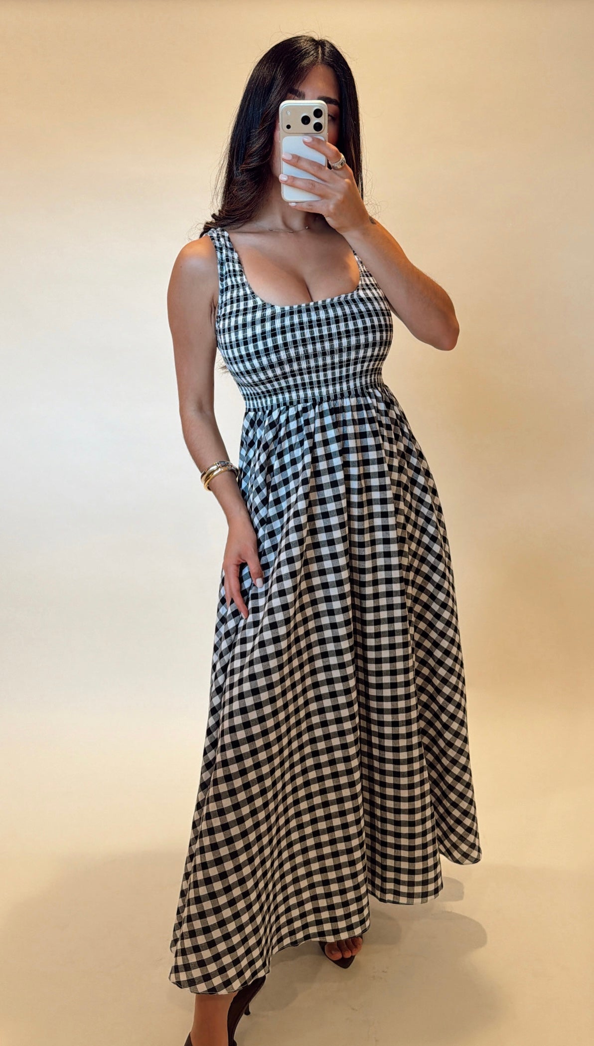 Maren Gingham Smocked Maxi Dress