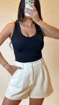 V-Neck Ribbed Tank Black