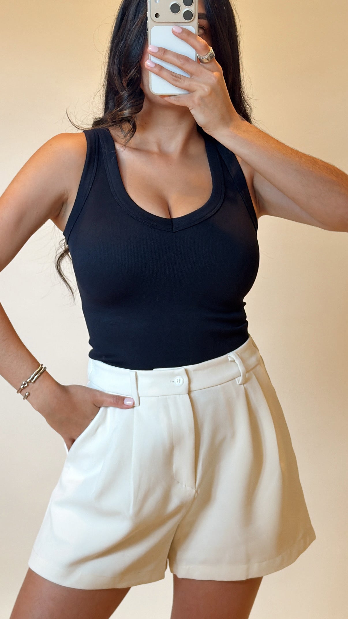 V-Neck Ribbed Tank Black