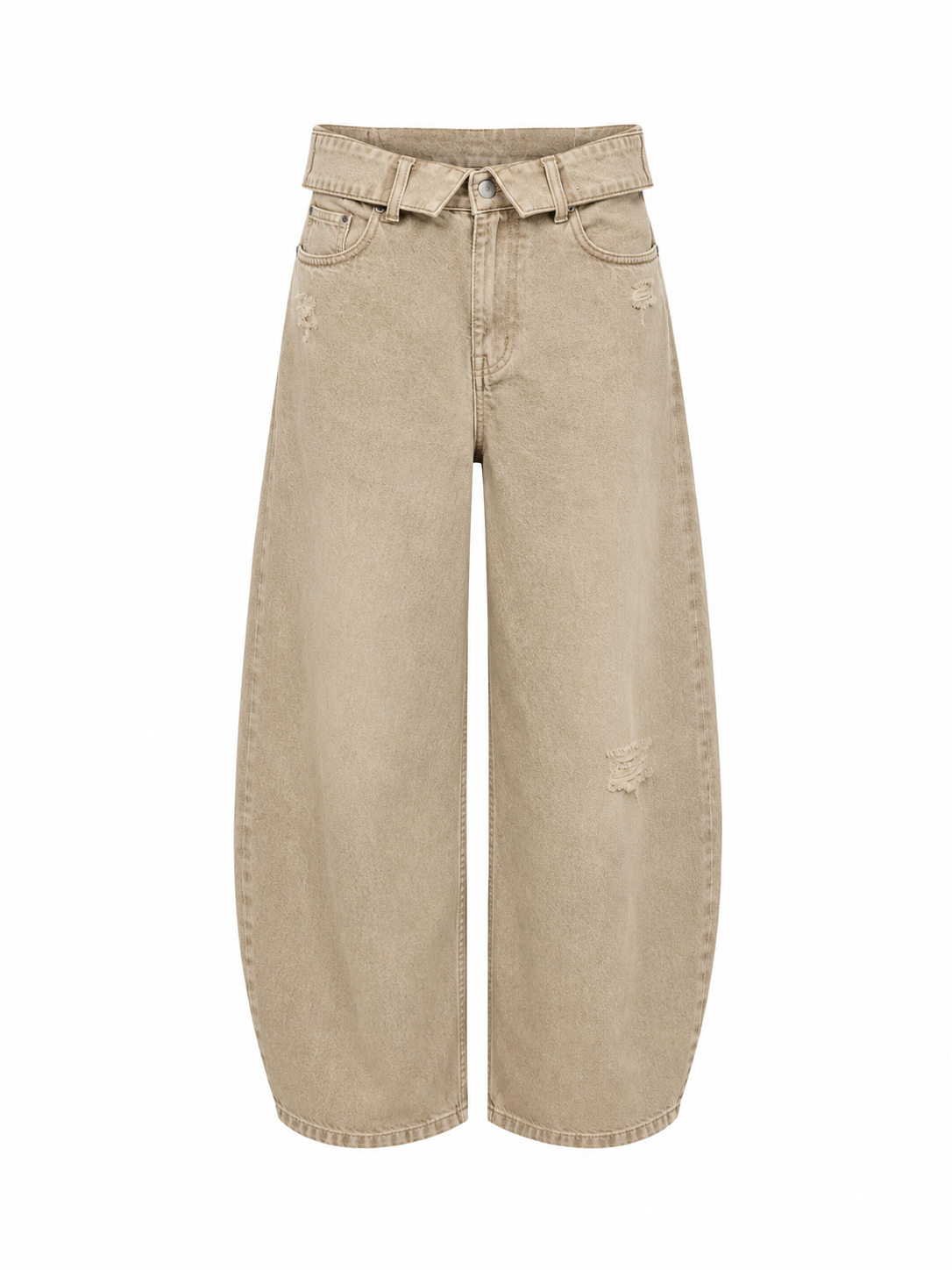 Folded Waist Distressed Baggy Jeans
