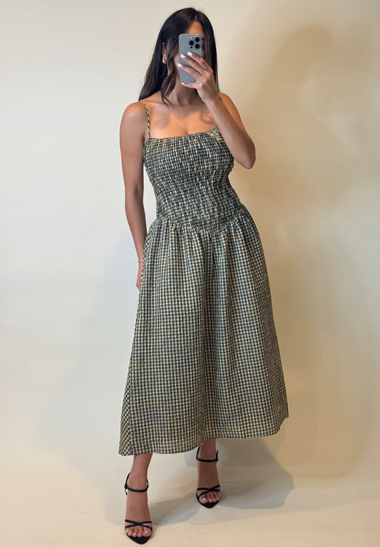 Gingham Smocked Midi Dress