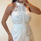 White Lace High Neck Midi Dress