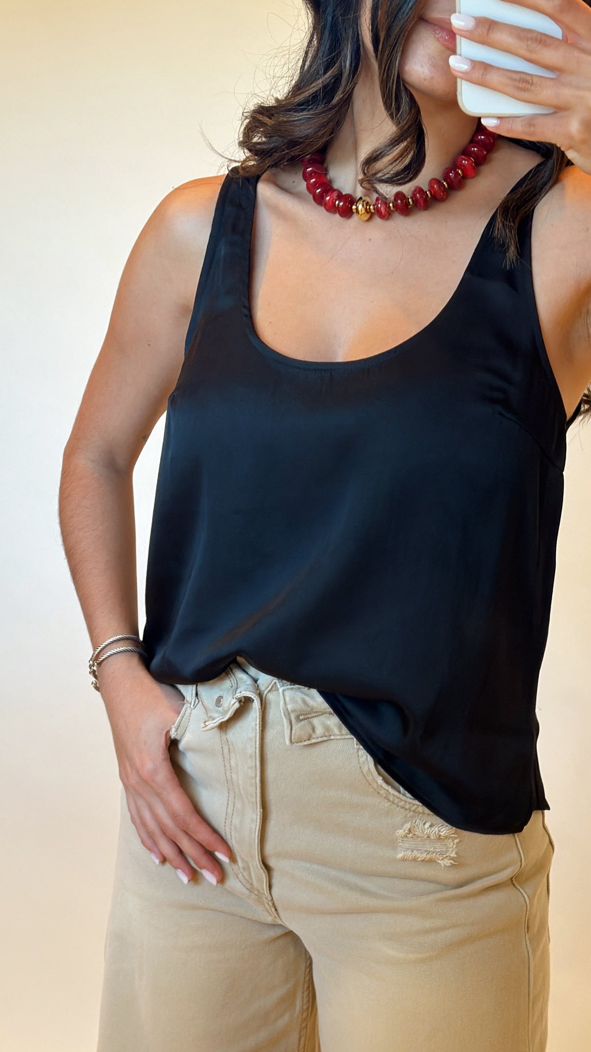 Sleeveless Satin Tank Top