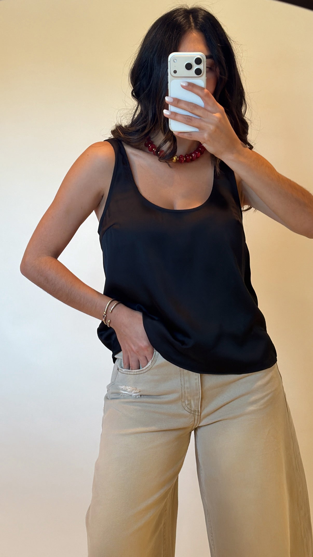 Sleeveless Satin Tank Top