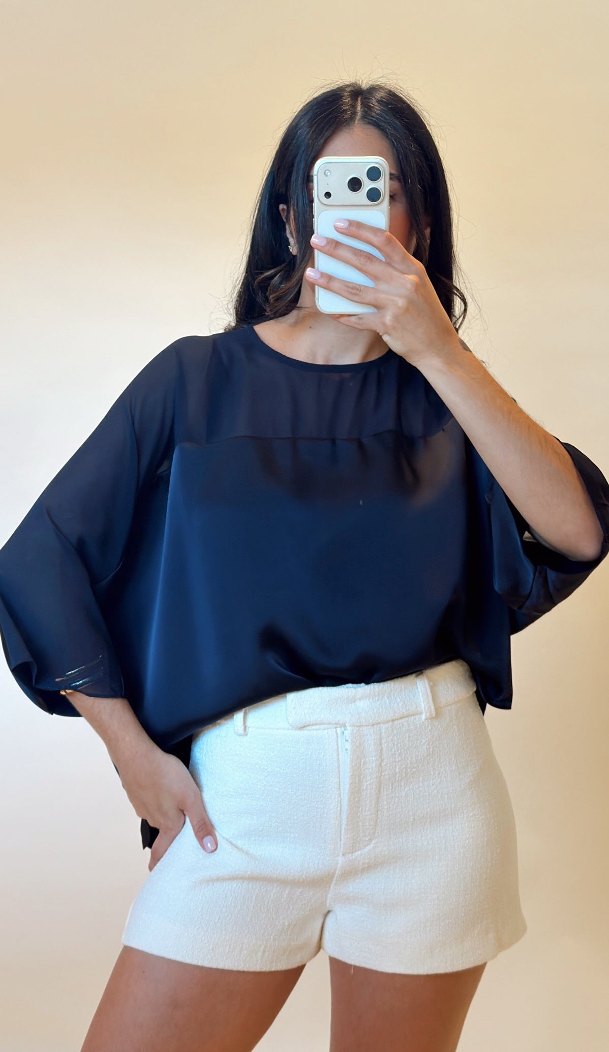 Navy Elegance Satin Blouse