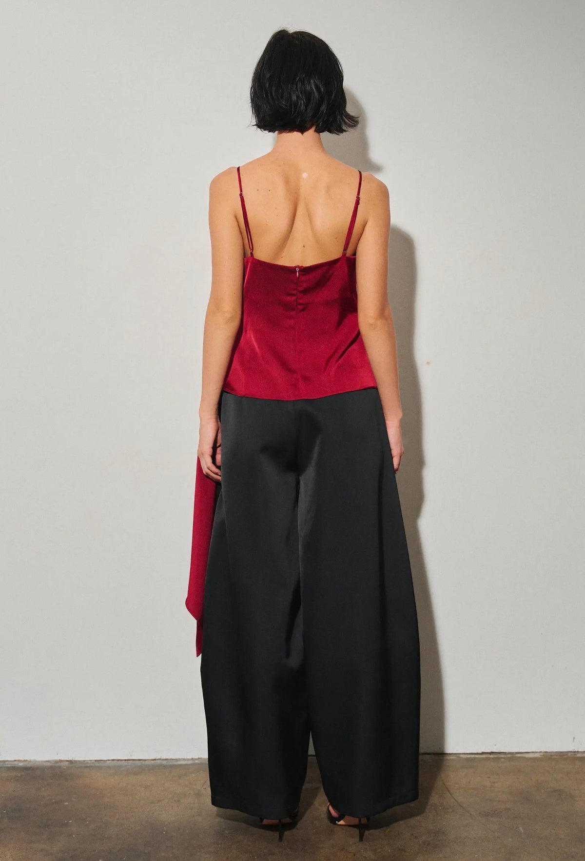 Asymmetric Draped Satin Top Cherry- PRE ORDER ships OCT 27