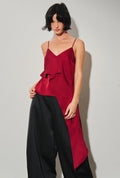 Asymmetric Draped Satin Top Cherry- PRE ORDER ships OCT 27