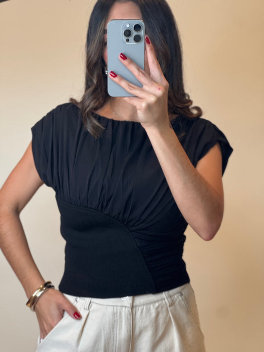 Knitted & Mesh Shoulder Pad Top