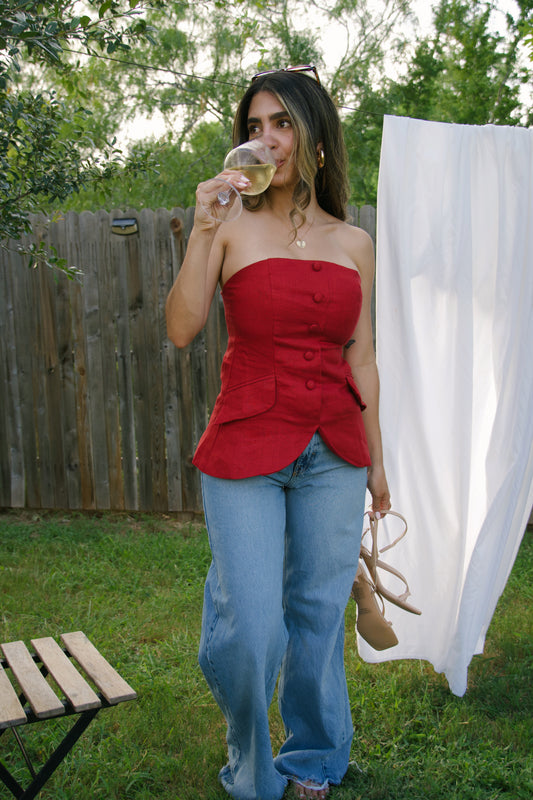 Cherry Linen Top