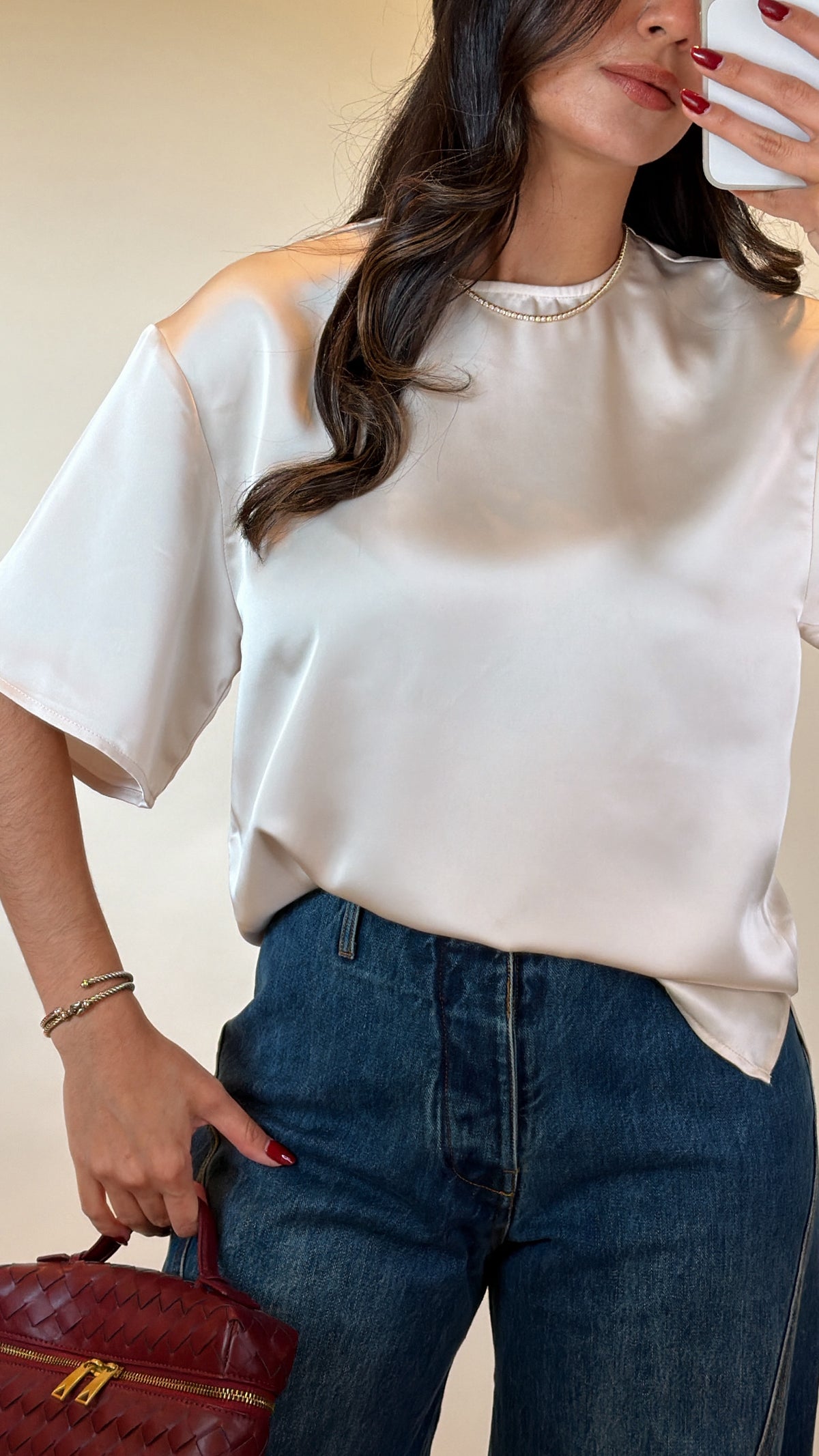 Satin Crew Neck Blouse- Non Returnable