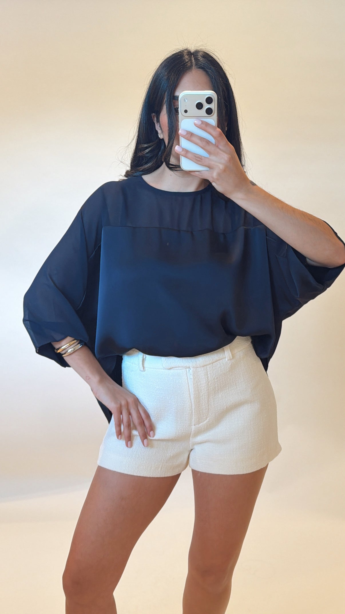Navy Elegance Satin Blouse