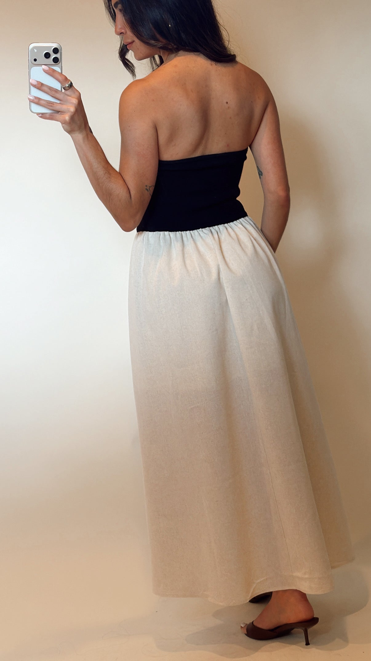 Strapless Mixed Media Midi Dress