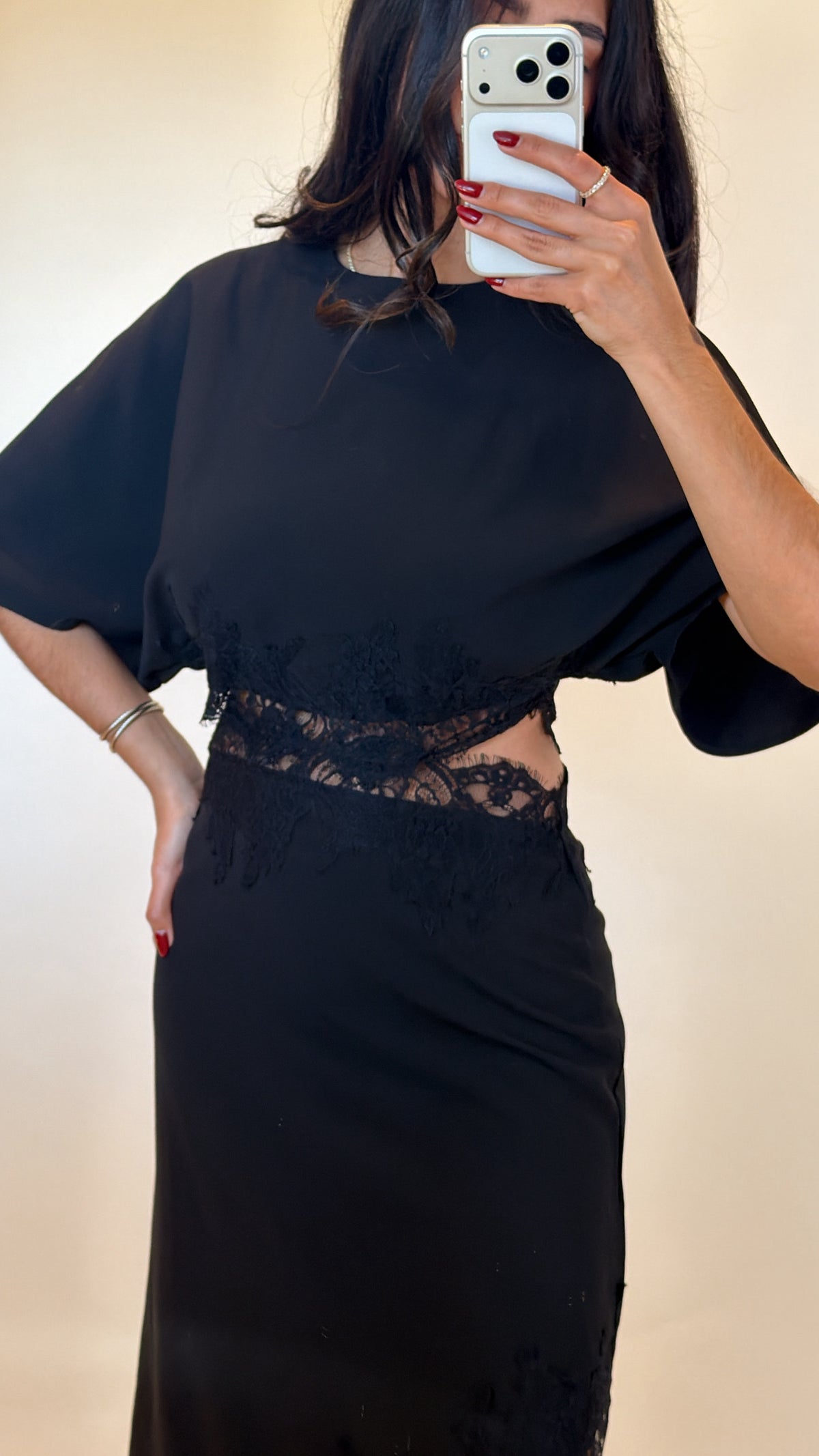 Cape Sleeve Lace Midi Dress