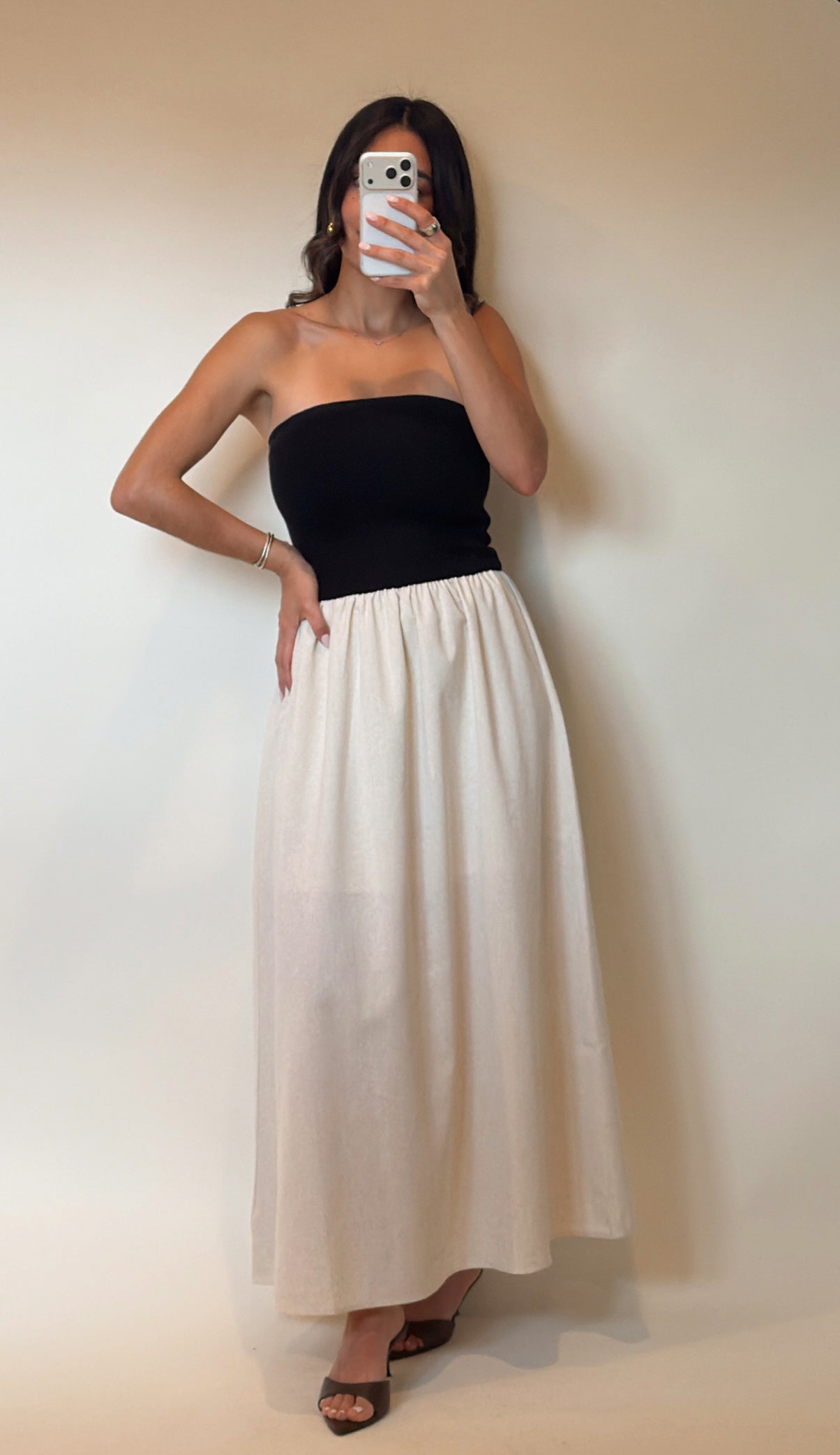 Strapless Mixed Media Midi Dress