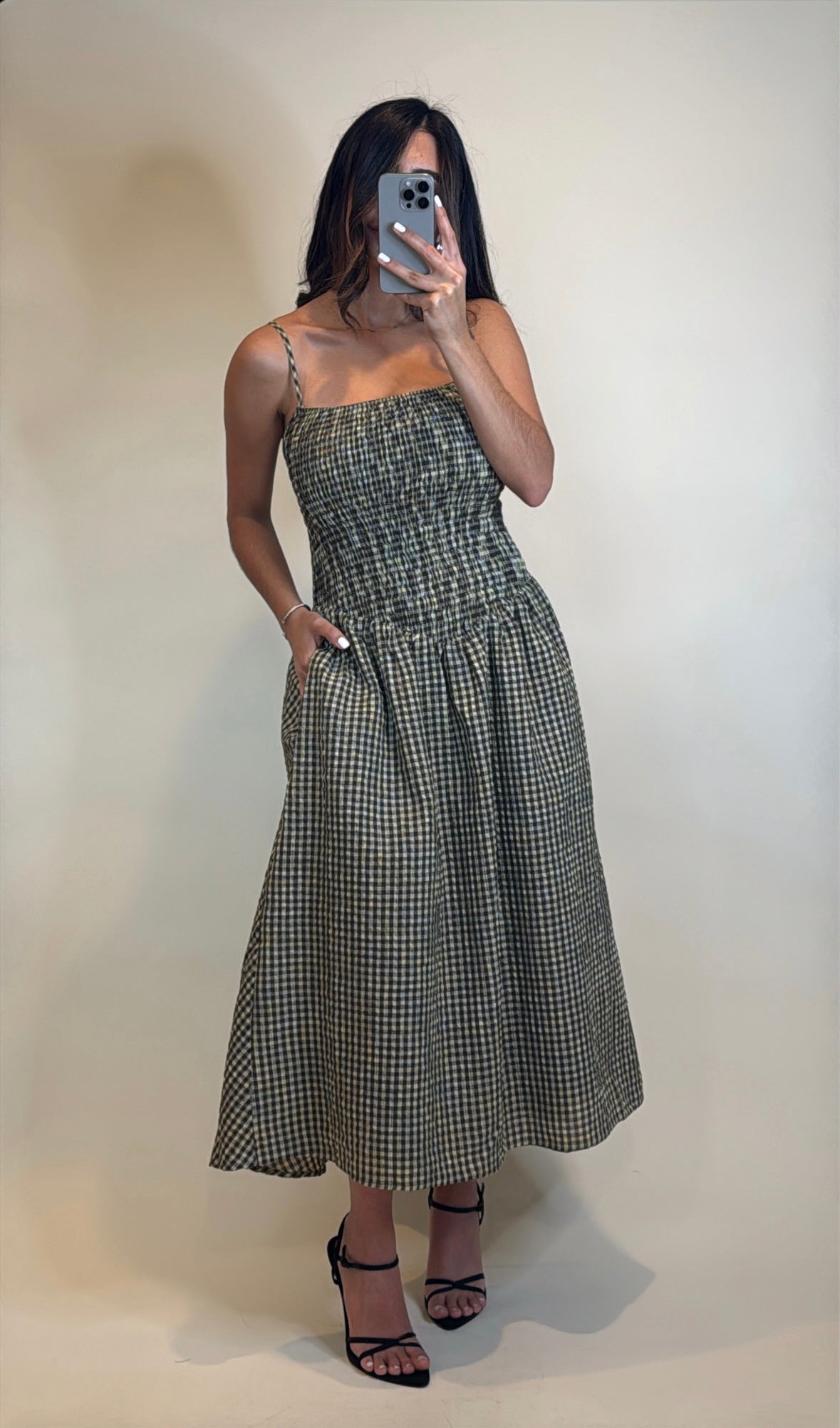Gingham Smocked Midi Dress