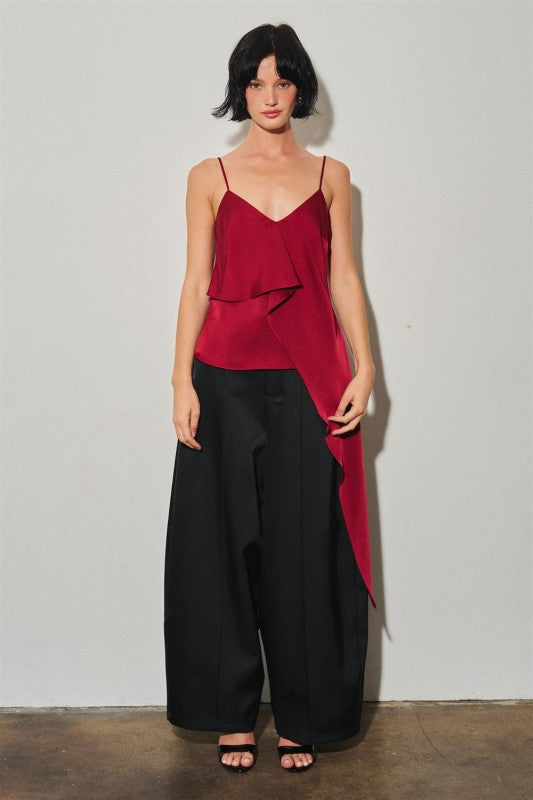 Asymmetric Draped Satin Top Cherry- PRE ORDER ships OCT 27