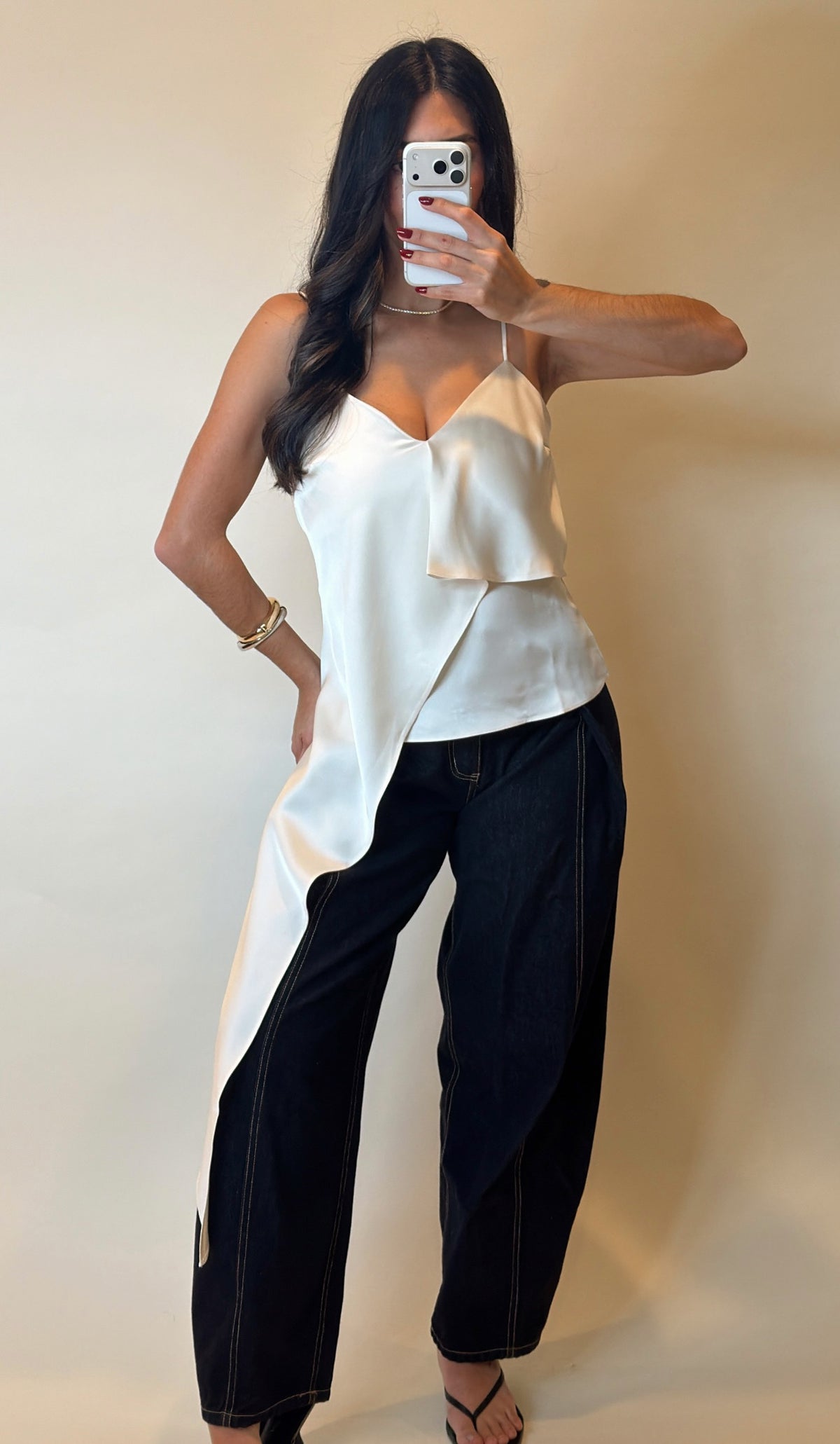 Asymmetric Draped Satin Top- Non Returnable
