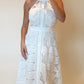 White Lace High Neck Midi Dress
