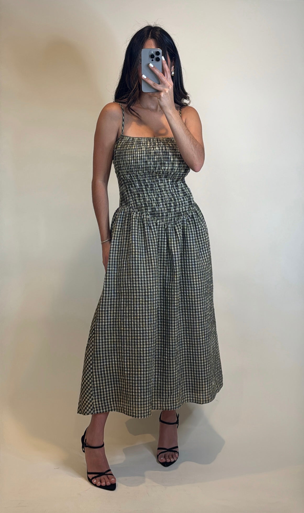 Gingham Smocked Midi Dress