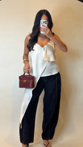 Asymmetric Draped Satin Top- Non Returnable