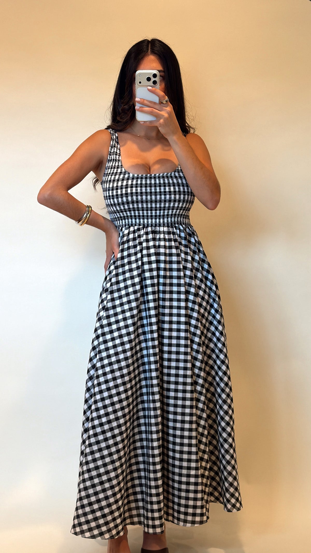 Maren Gingham Smocked Maxi Dress