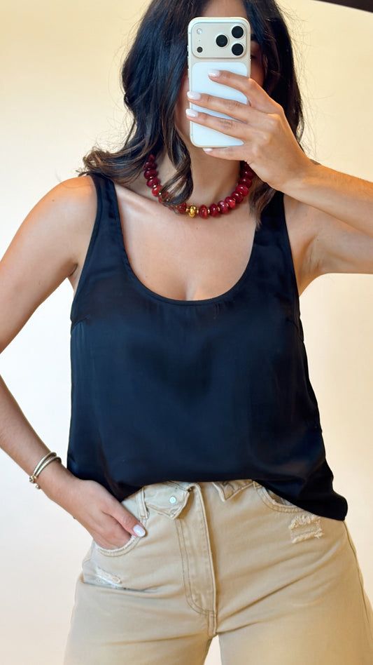 Sleeveless Satin Tank Top