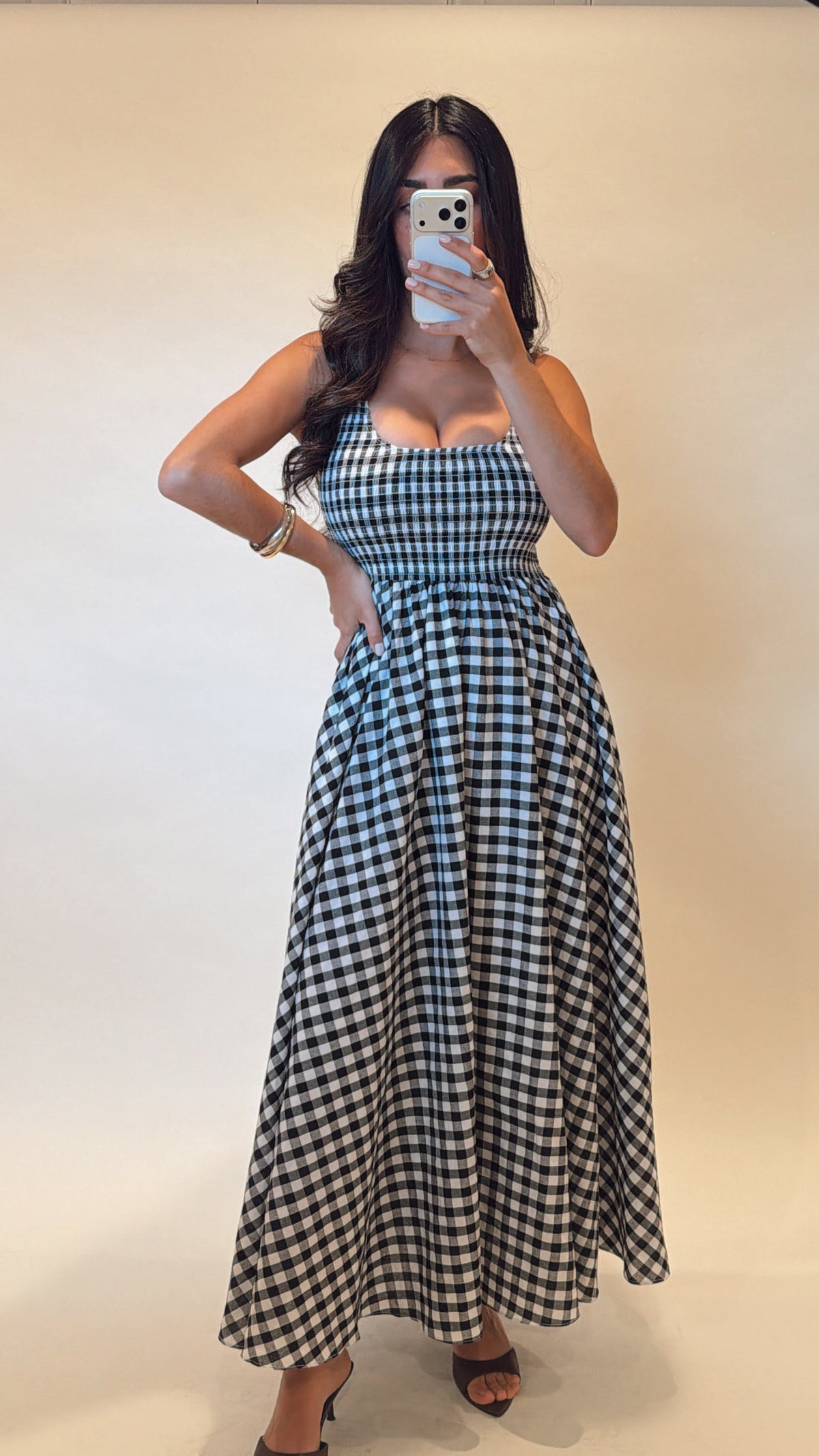 Maren Gingham Smocked Maxi Dress