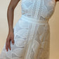 White Lace High Neck Midi Dress