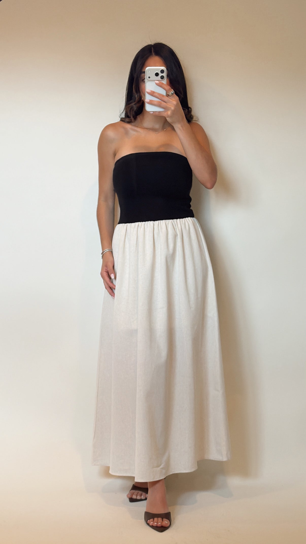 Strapless Mixed Media Midi Dress