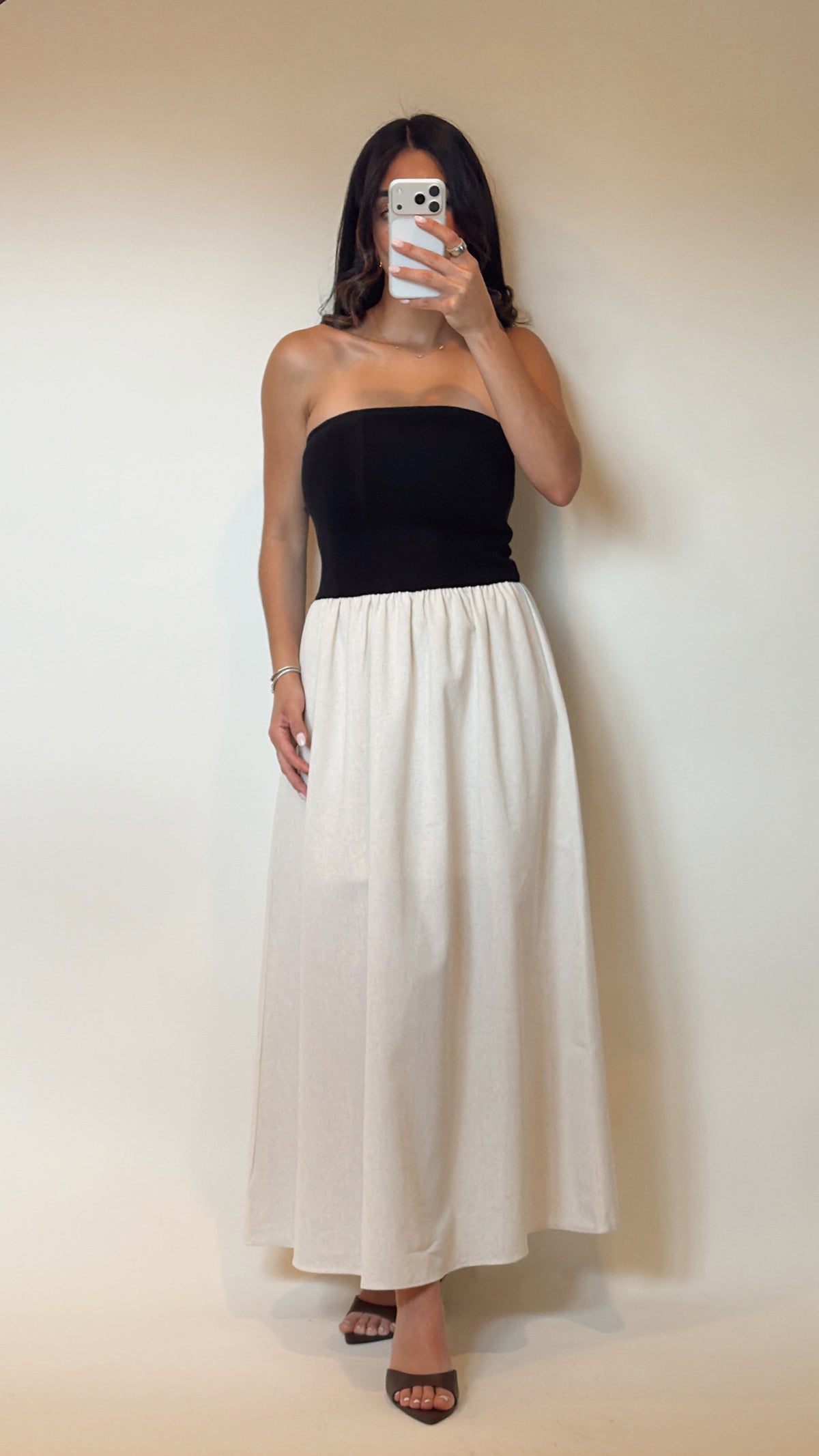 Strapless Mixed Media Midi Dress