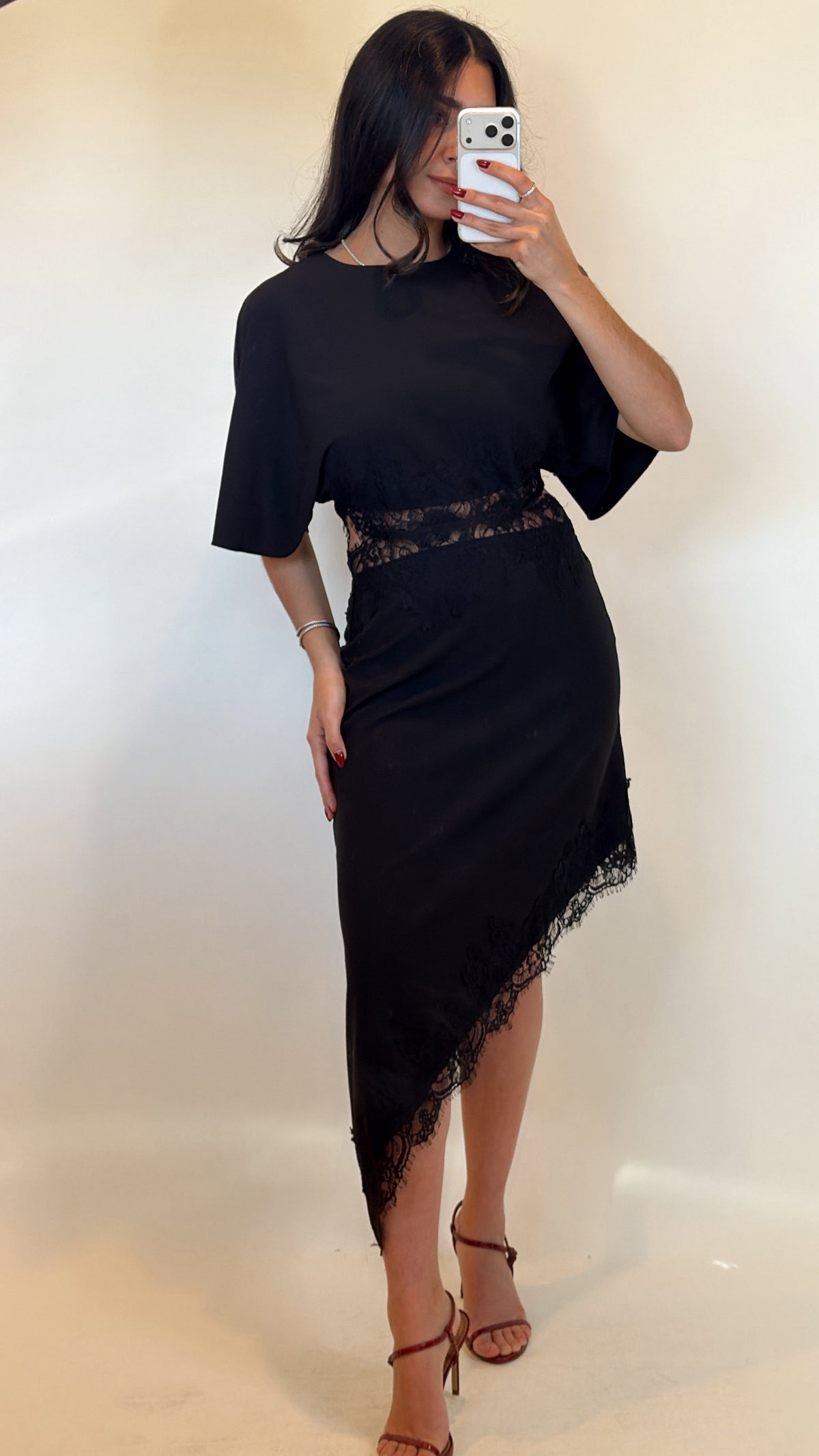 Cape Sleeve Lace Midi Dress