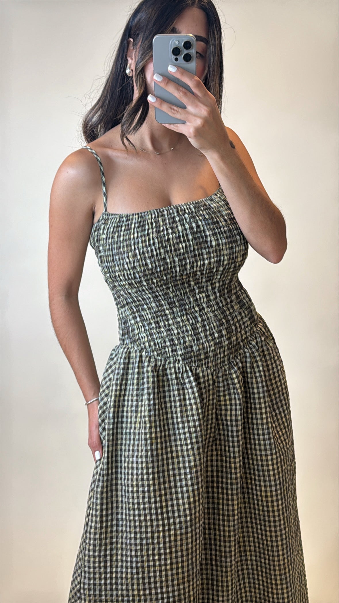 Gingham Smocked Midi Dress
