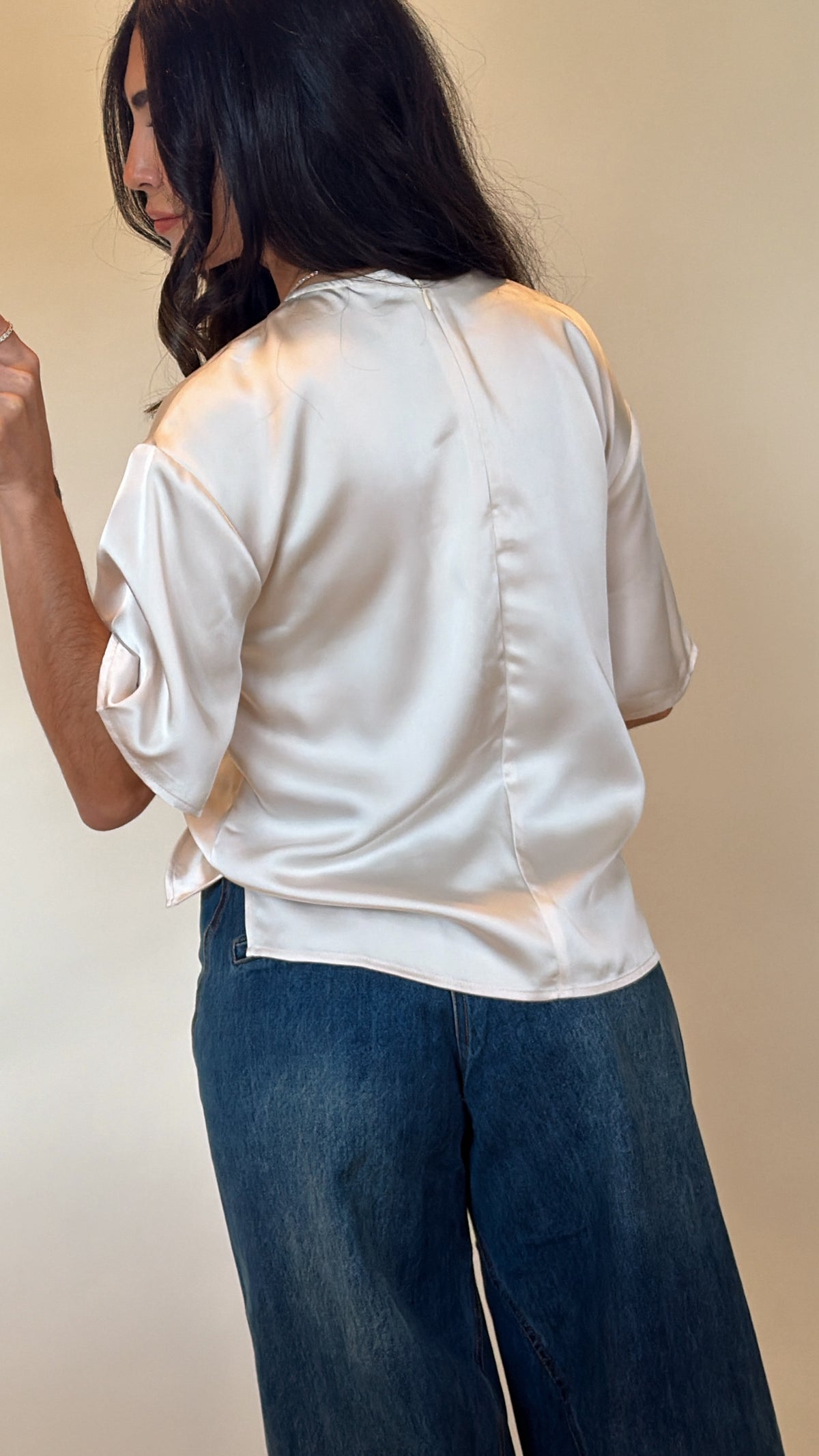 Satin Crew Neck Blouse- Non Returnable