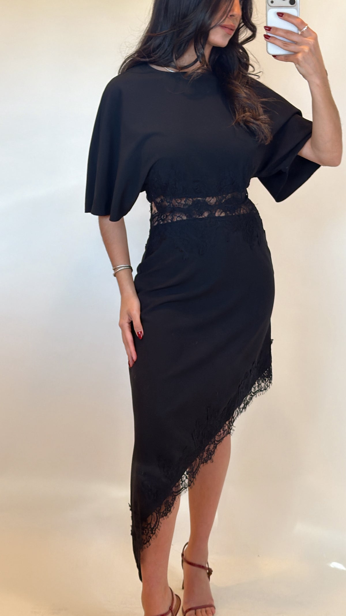 Cape Sleeve Lace Midi Dress