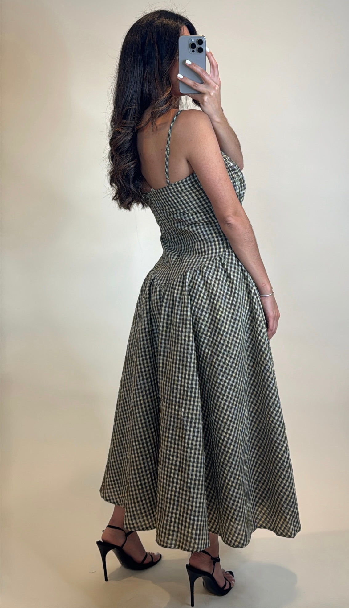 Gingham Smocked Midi Dress