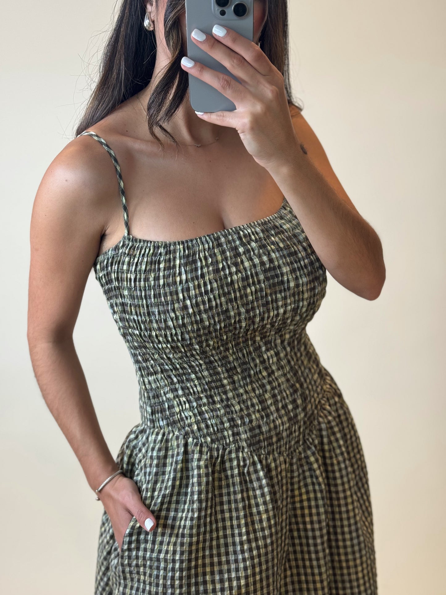 Gingham Smocked Midi Dress