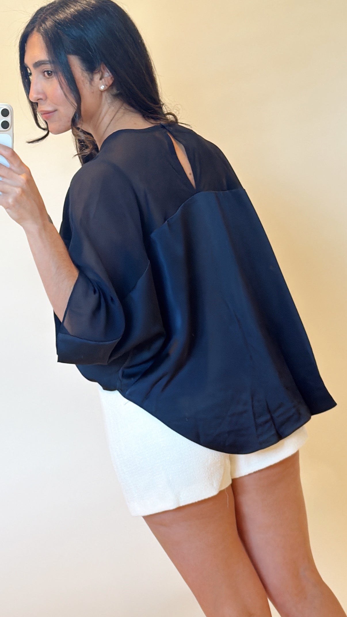 Navy Elegance Satin Blouse