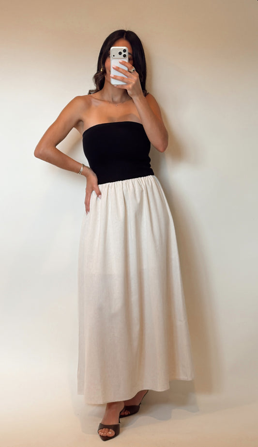 Strapless Mixed Media Midi Dress