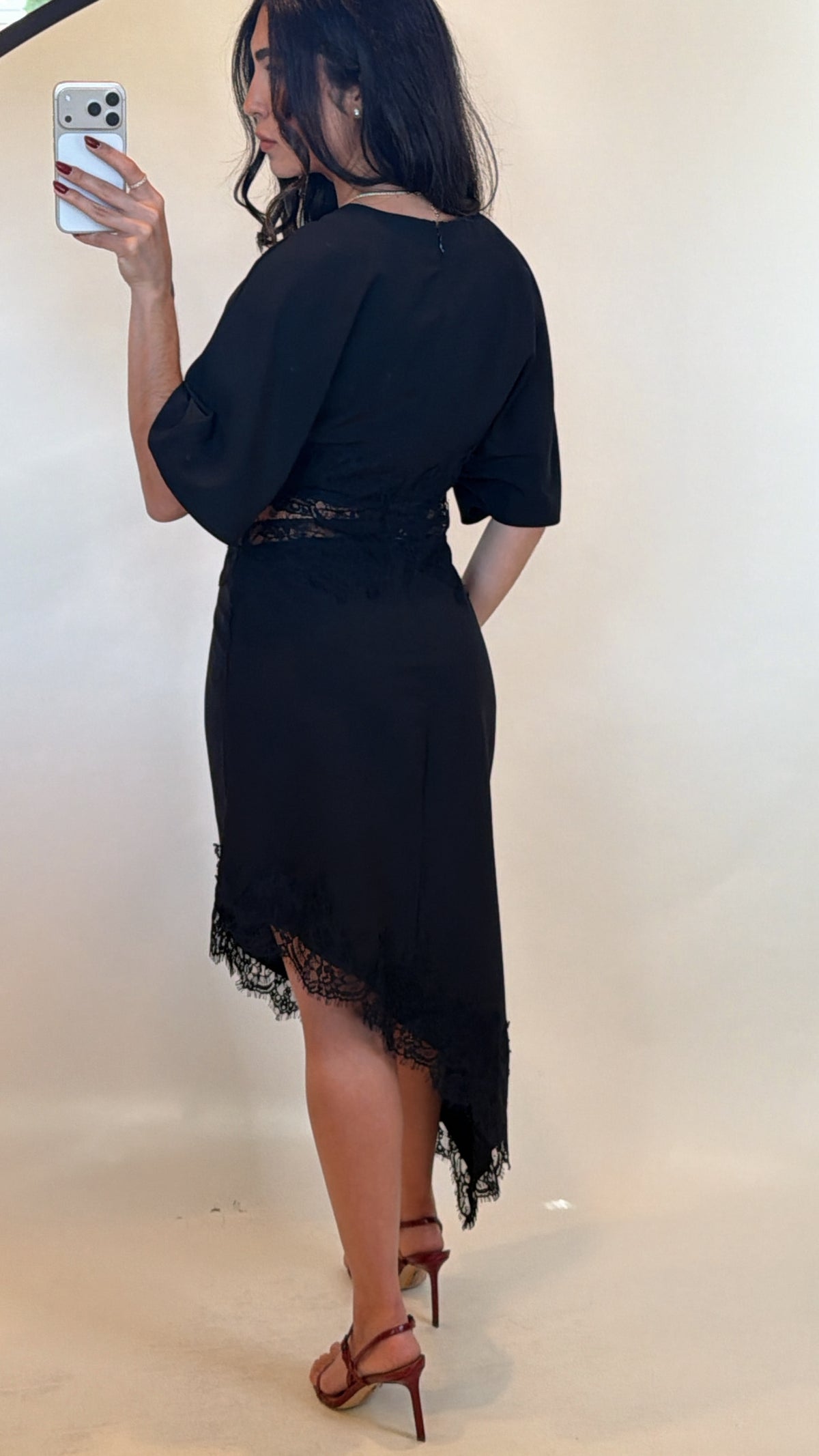 Cape Sleeve Lace Midi Dress