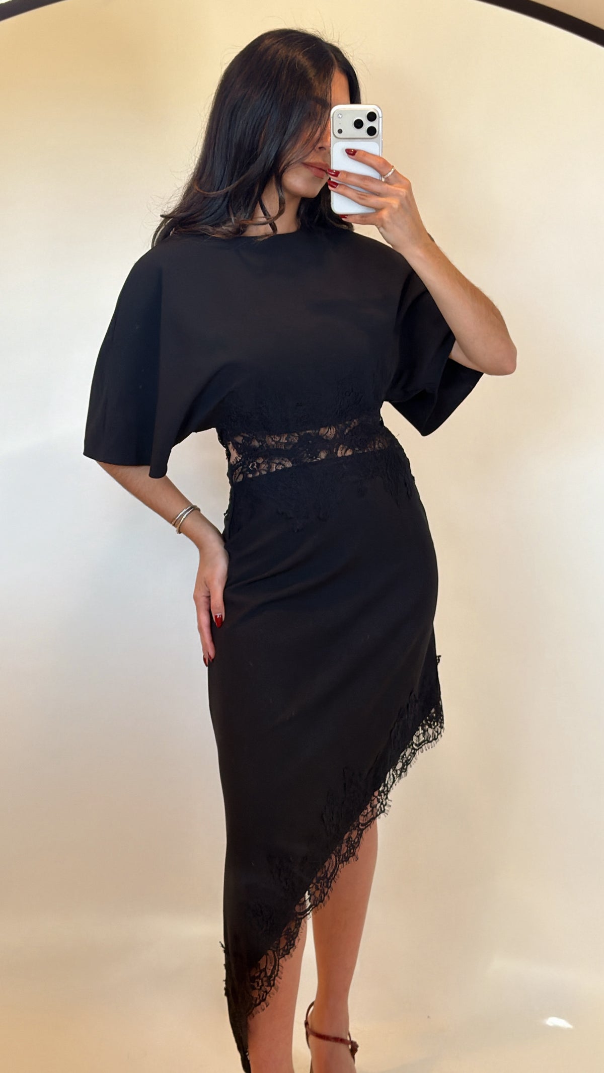 Cape Sleeve Lace Midi Dress