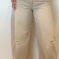 Folded Waist Distressed Baggy Jeans