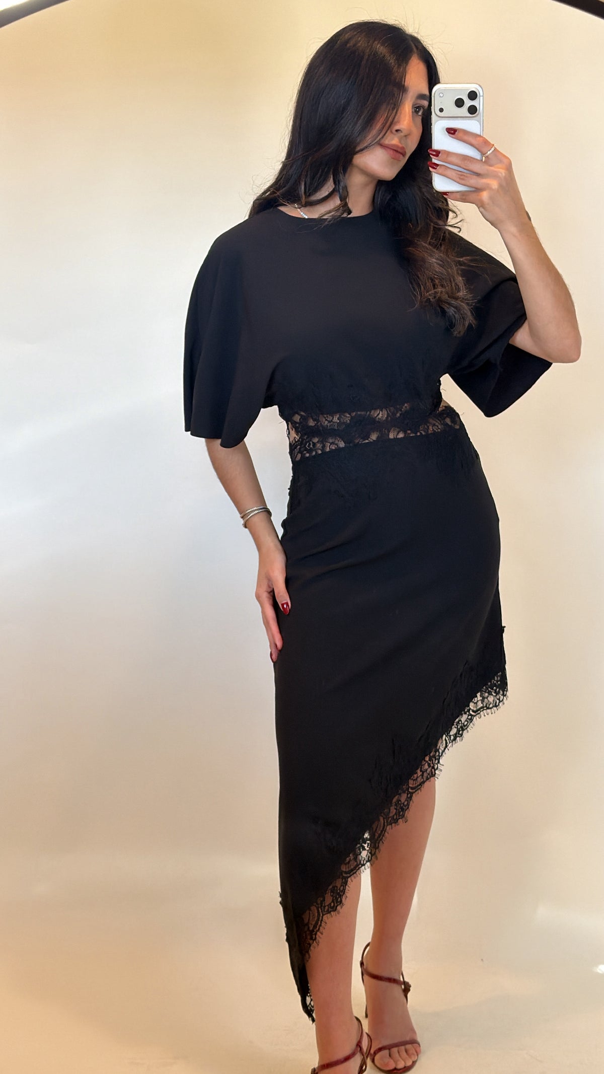 Cape Sleeve Lace Midi Dress