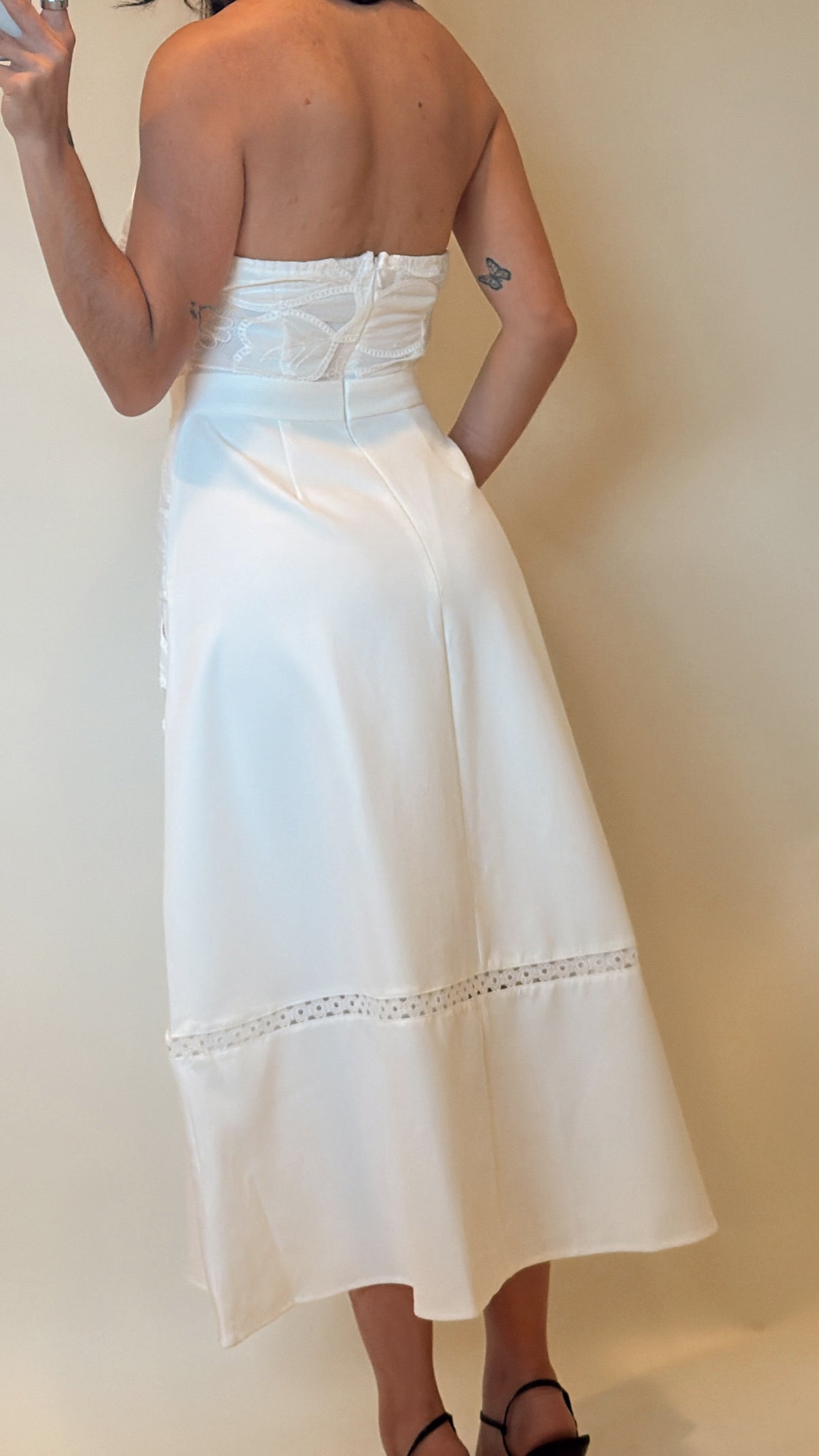 White Lace High Neck Midi Dress