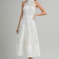 White Lace High Neck Midi Dress
