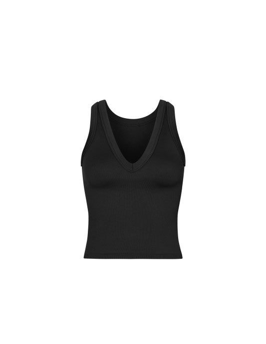 V-Neck Ribbed Tank Black