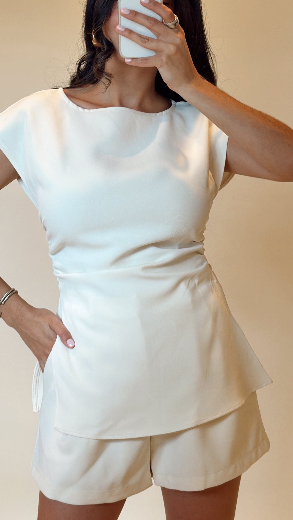 Short Sleeve Shirt & Pants Set Ivory