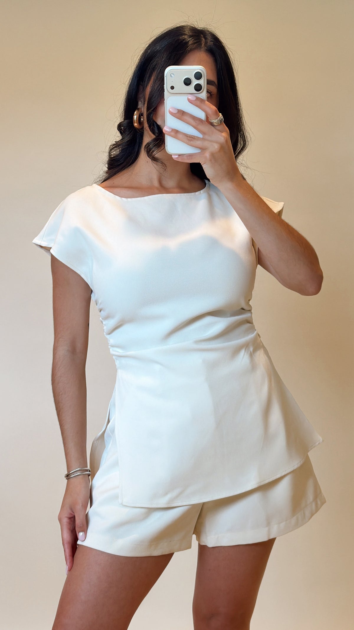 Short Sleeve Shirt & Pants Set Ivory