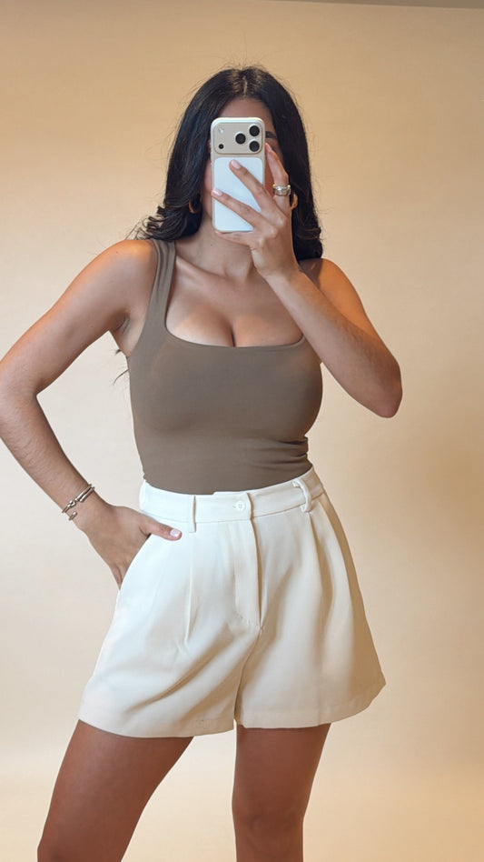 Square Neck Bodysuit Mocha- FINAL SALE
